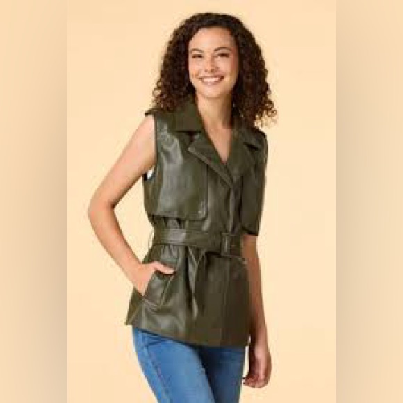 Nwt Baccini Faux Leather Vest Belted Women’s Size Xl Green